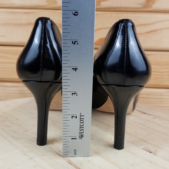 VIA SPIGA 7.5 US Slip on Black Leather Stiletto High Heels Pumps Peep Toe Shoes - Picture 5 of 12
